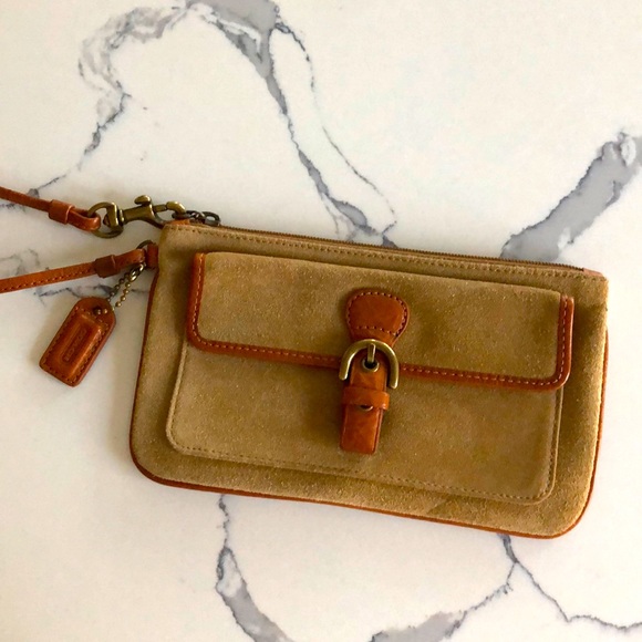 Coach suede and leather wristlet